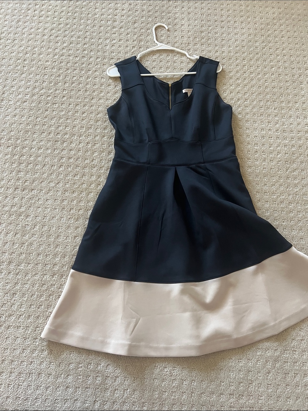Sleeveless Navy and Cream Colorblock Fit & Flare Dress